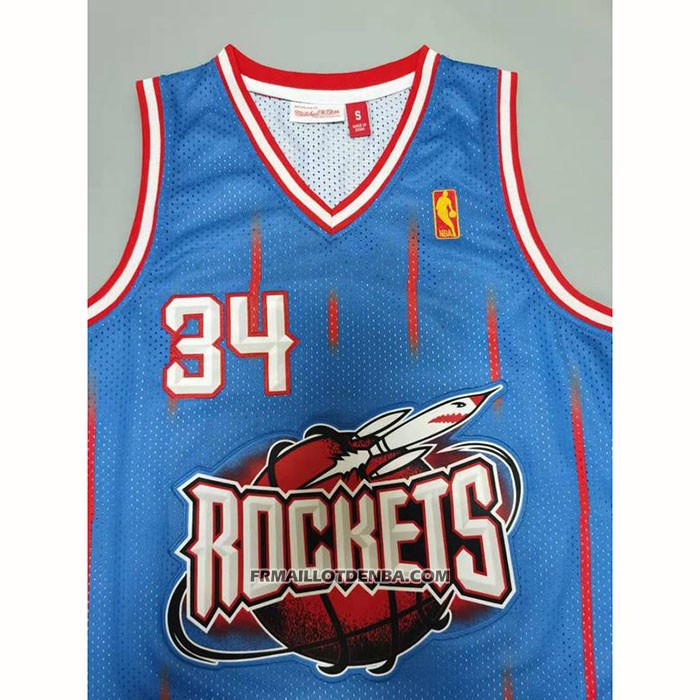 Maillot Houston Rockets Hakeem Olajuwon NO 34 Mitchell & Ness 1996-97 Bleu